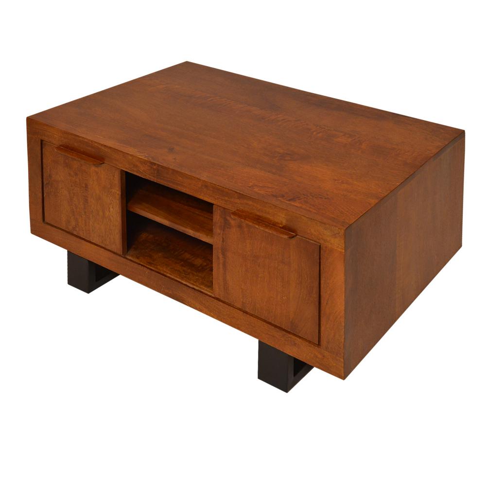 36 Inch Wooden Industrial Coffee Table with Open Compartments and Sled Base Brown By The Urban Port UPT-242958