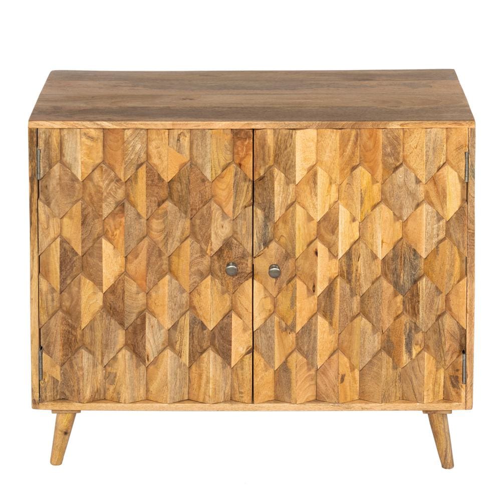 Sideboard with 2 Honeycomb Inlaid Doors and Wooden Frame Natural Brown By The Urban Port UPT-262406