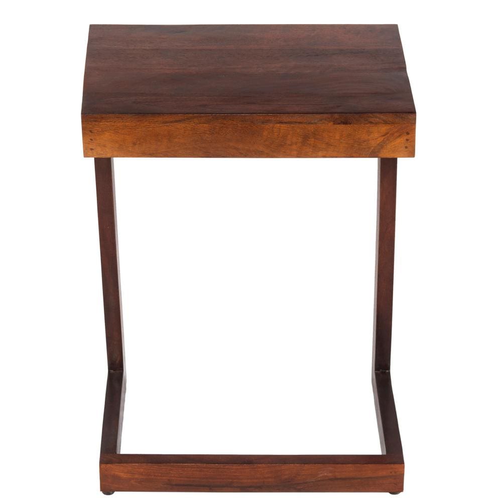 C Shaped Side Table with Wooden Frame Brown By The Urban Port UPT-262410