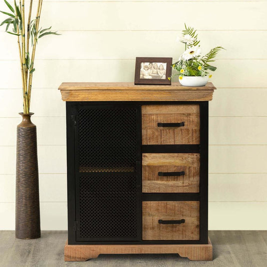 Home Office Cabinet with 3 Drawers and Metal Frame, Oak Brown and Black By The Urban Port