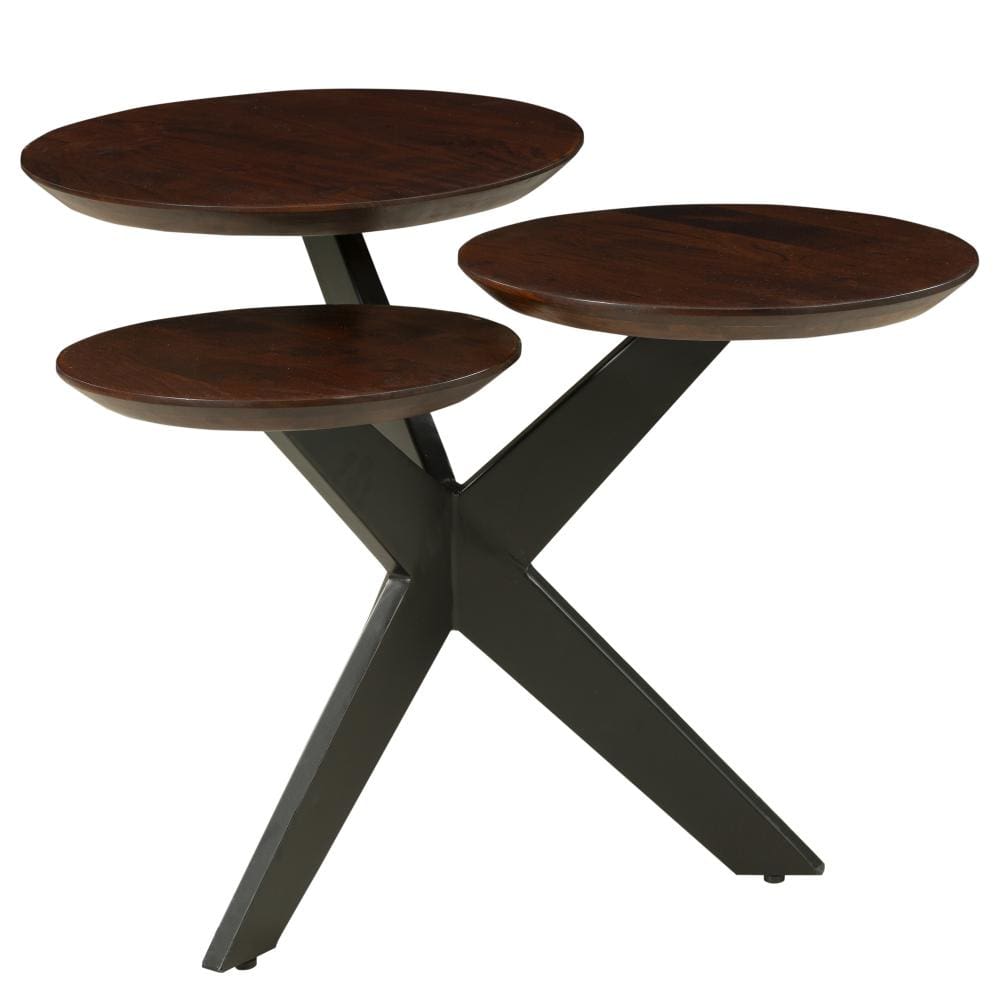 Modern Side Table with 3 Tier Wooden Top and Boomerang Legs Brown and Black By The Urban Port UPT-263263