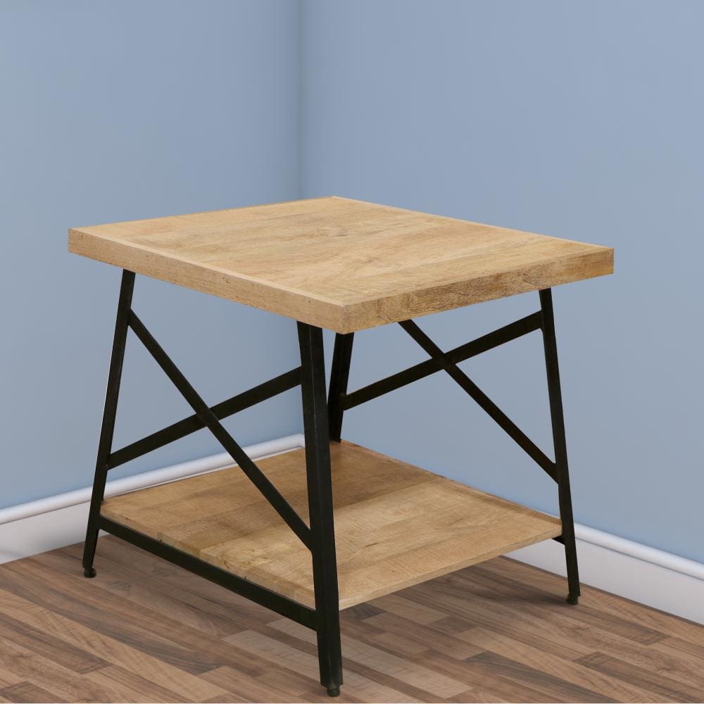 Rectangle Side Table with Open Bottom Shelf and Metal Legs Brown and Gray By The Urban Port UPT-263593