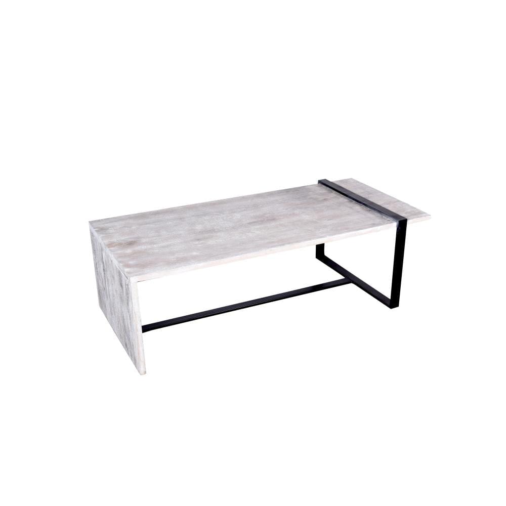 Farmhouse Rectangular Coffee Table with Wooden Top and Geometric Metal Frame Gray and Black By The Urban Port UPT-263595
