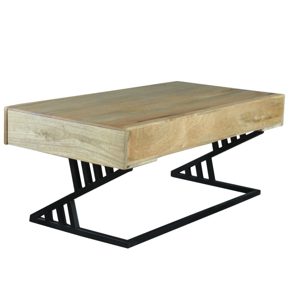 Industrial Mango Wood Coffee Table with 1 Drawer and Tubular Metal Frame Gray and Black By The Urban Port UPT-263762