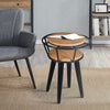 Industrial End Table with 2 Tier Round Wooden Shelving and Metal Frame, White Oak and Black By The Urban Port