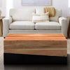 45 Inch Handcrafted Acacia Wood Coffee Table, Industrial, Platform Style, Dual Tone, Brown, Black By The Urban Port