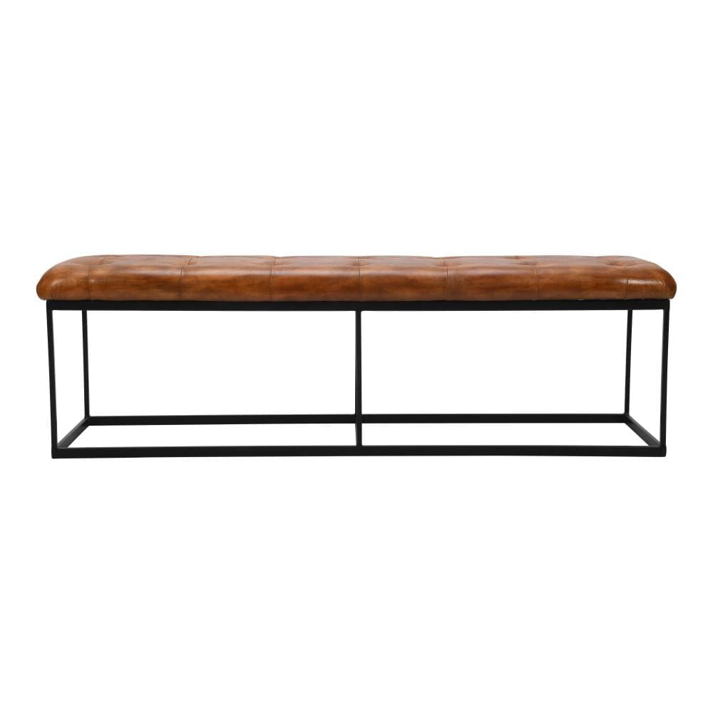 Accent Bench with Tufted Leatherette Seat and Metal Frame Caramel Brown and Black By The Urban Port UPT-263780