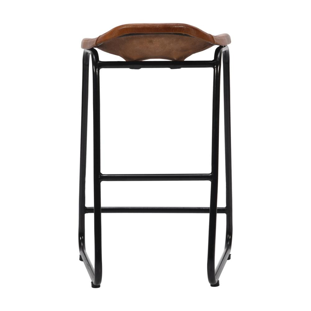 Industrial Barstool with Leatherette Seat and Tubular Metal Frame Brown and Black By The Urban Port UPT-263786