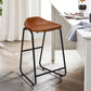 26 Inch Counter Height Bar Stool, Genuine Leather Bucket Seat, Metal, Brown, Black By The Urban Port