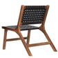 Mid Century Solid Wood Accent Chair with Woven Leather Seat Dark Brown and Black By The Urban Port UPT-271292