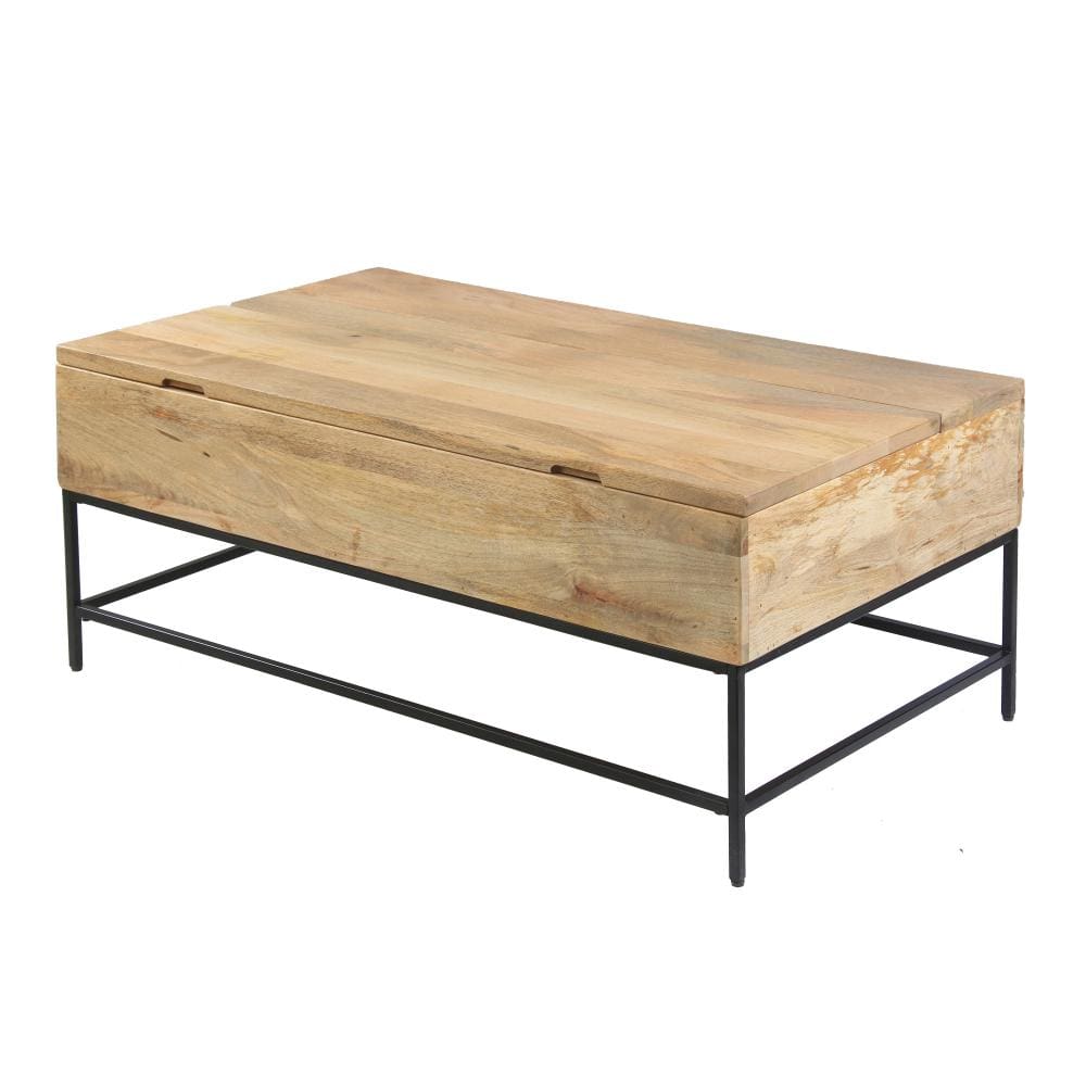 Audrey 45 inch Lift Top Mango Wood Rectangular Coffee Table - Wood and Metal Natural Brown and Black By The Urban Port UPT-271299