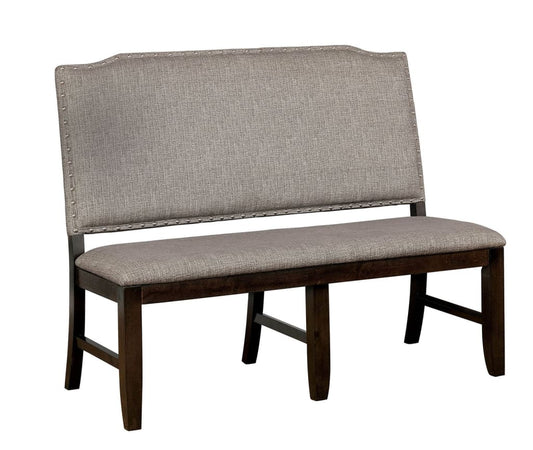 Nail Head Trim Wooden Bench with Fabric Upholstery, Gray And Brown By Casagear Home