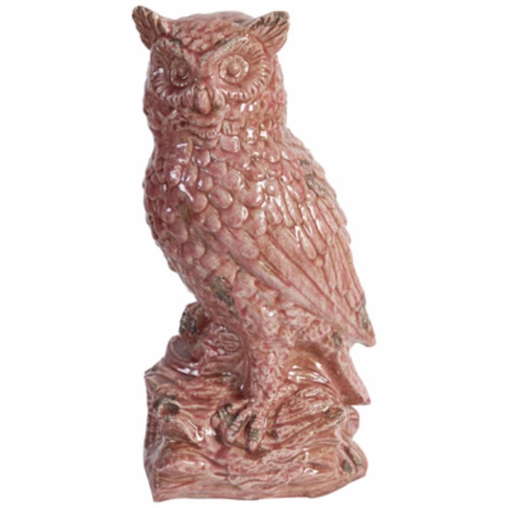 19 Inch Ceramic Accent Décor, Owl Figurine, Distressed Red By Casagear Home