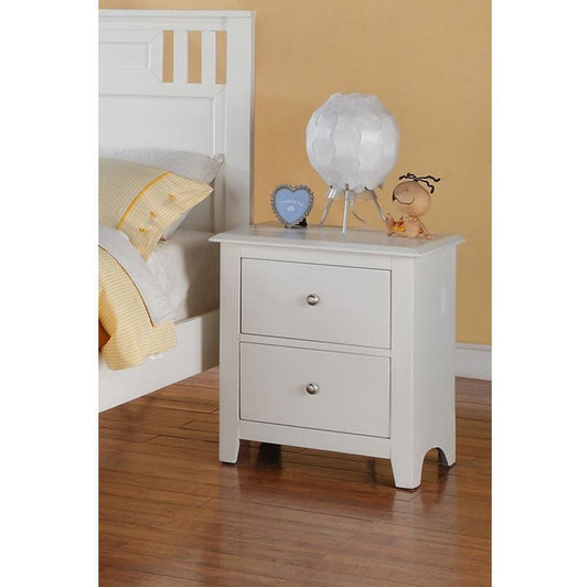Pine Wood Night Stand With 2 Drawers, White