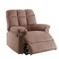 Plush Cushioned Recliner With Tufted Back And Roll Arms In Saddle Brown