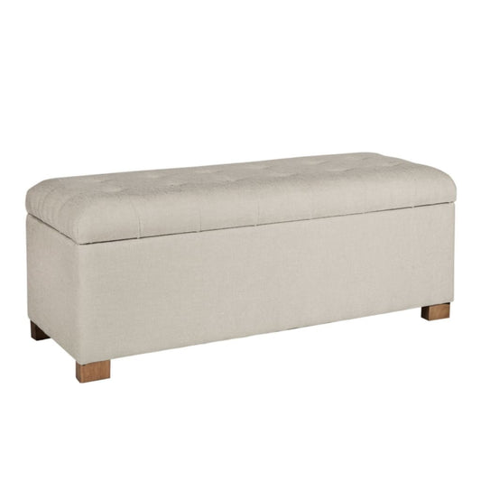 Polyester Upholstery Bench With Button Tufted Hinged Lid Storage And Wood Feet, Large, Light Gray - K7378-F1424 By Casagear Home