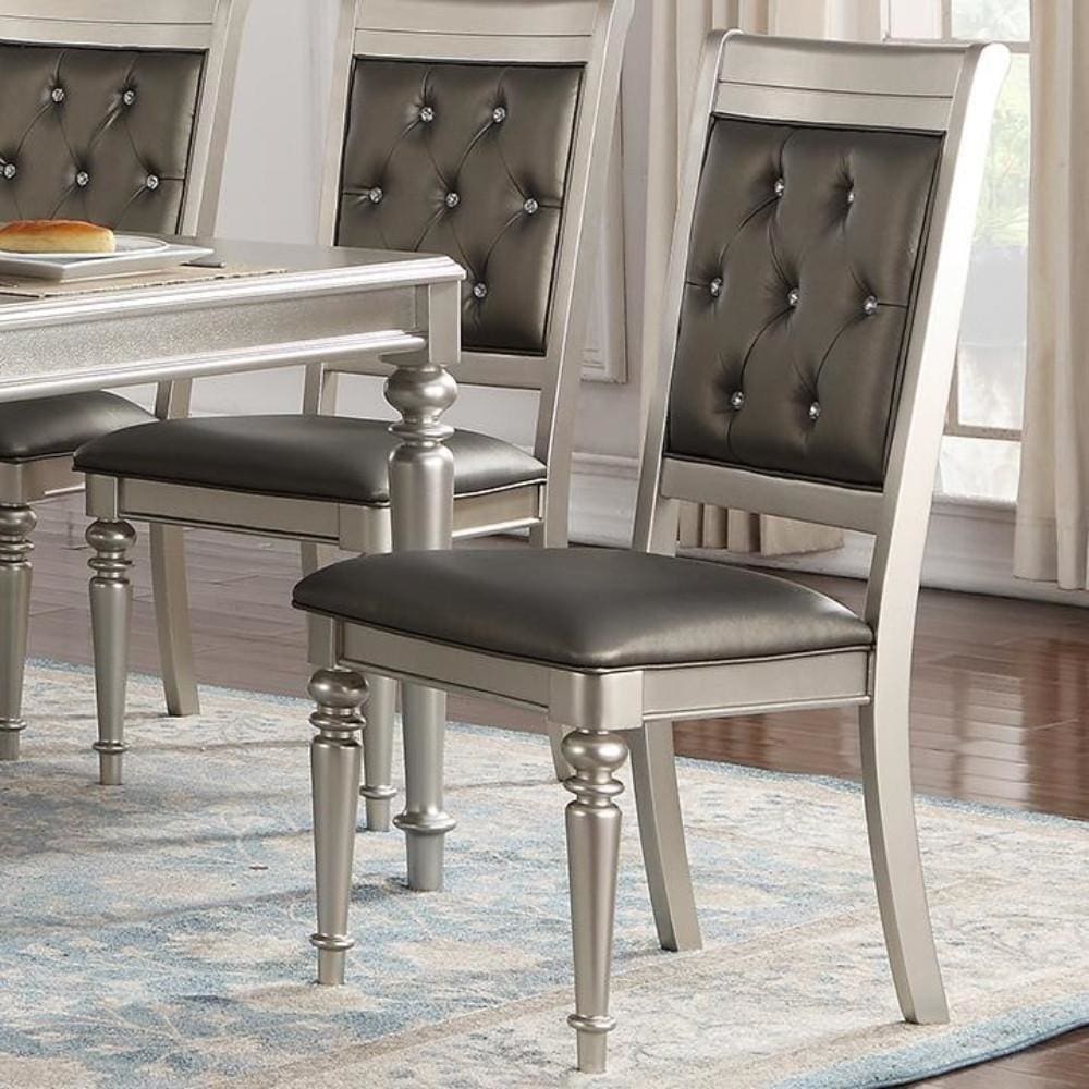 Rubber Wood Dining Chair With Diamond Tufted Back, Set Of 2,Gray