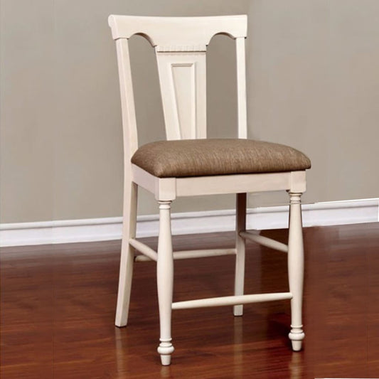 Sabrina Cottage Counter Height Chair Withfabric Cushion, Tan & White, Set of 2 By Casagear Home