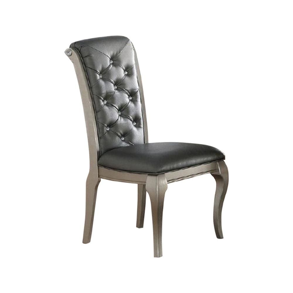 Set Of 2 Rubber Wood Dining Chair With Tufted Back, Gray And Silver