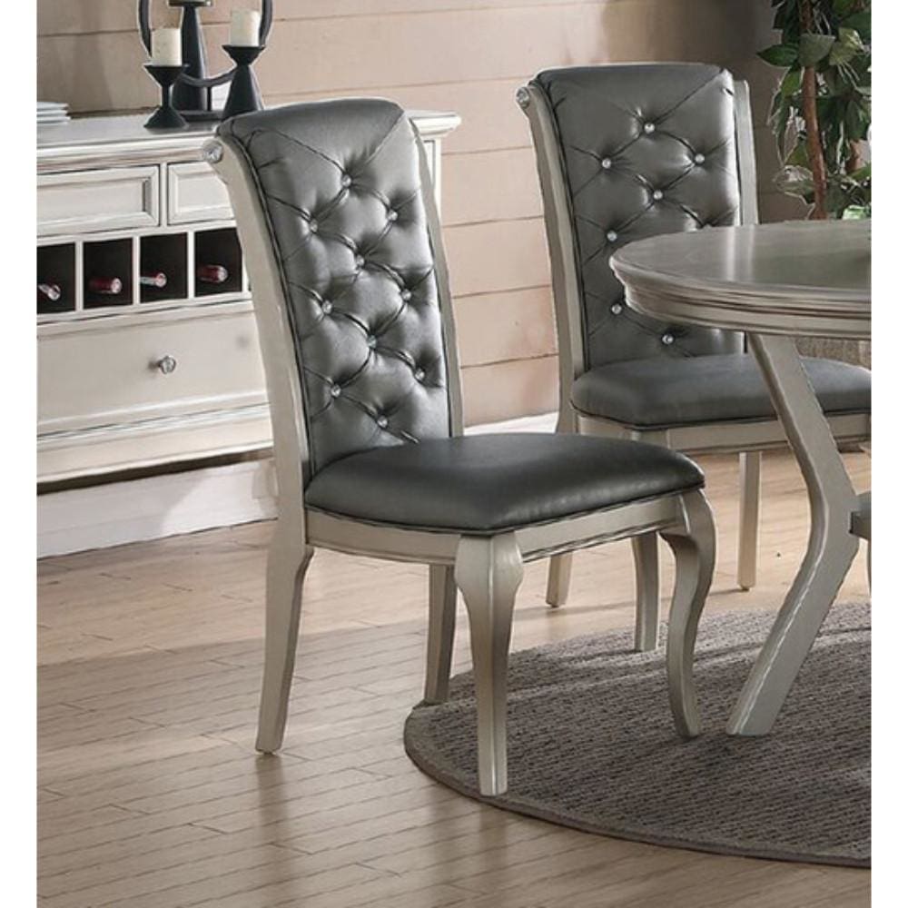 Set Of 2 Rubber Wood Dining Chair With Tufted Back Gray And Silver PDX-F1540