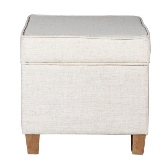 Square Shape Fabric Upholstered Ottoman with Lift Off Top and Wooden Tapered Feet, White and Brown - K7342-F2067 By Casagear Home