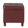 Square Shape Leatherette Upholstered Wooden Ottoman with Tufted Lift Off Lid Storage, Red - N5762-E607 By Casagear Home