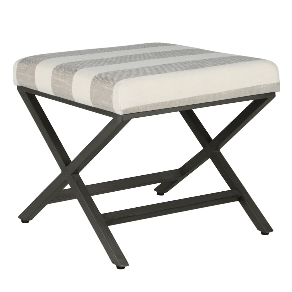 Stripe Pattern Fabric Upholstered Ottoman with X Shape Metal Legs, Cream and Gray - K7401-F2060 By Casagear Home