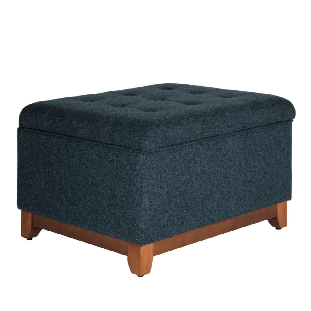 Textured Fabric Upholstered Wooden Ottoman With Button Tufted Top, Blue and Brown - K6813-F1570 By Casagear Home