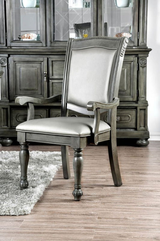 Traditional Style Wooden Arm Chair With Leatherette Cushions In Gray, Set Of 2 By Casagear Home