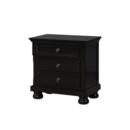 Nightstand | 3 Drawer | Transitional Solid Wood | Black Finish