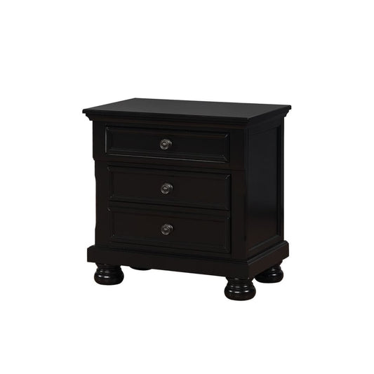 Nightstand | 3 Drawer | Transitional Solid Wood | Black Finish