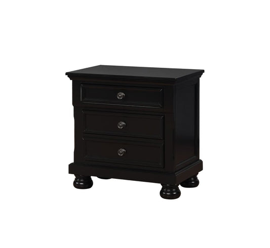 Transitional Solid Wood Night Stand With Three Drawers, Black By Casagear Home