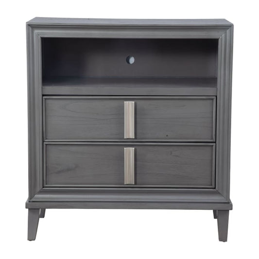 Media Chest | 2 Drawers | 1 Shelf | Transitional Style | Gray