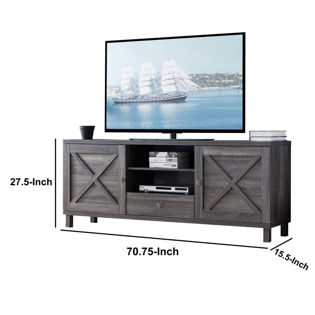 Transitional Wooden TV Stand with Two Side Door Cabinets and Spacious Storage Gray - 182290 IDF-182290