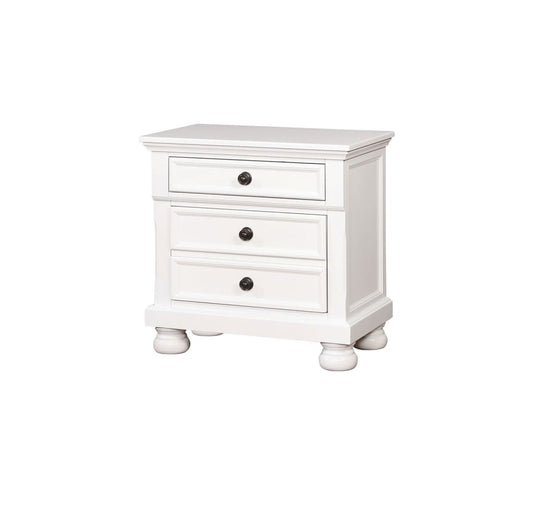 Two Drawer Solid Wood Nightstand with Bun Feet, White-CM7590WH-N By Casagear Home