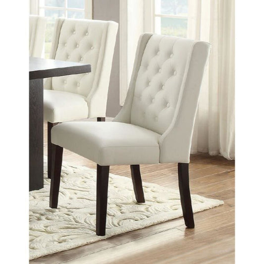Dining Chair | Button Tufted | Faux Leather Upholstery | Set of 2 | White