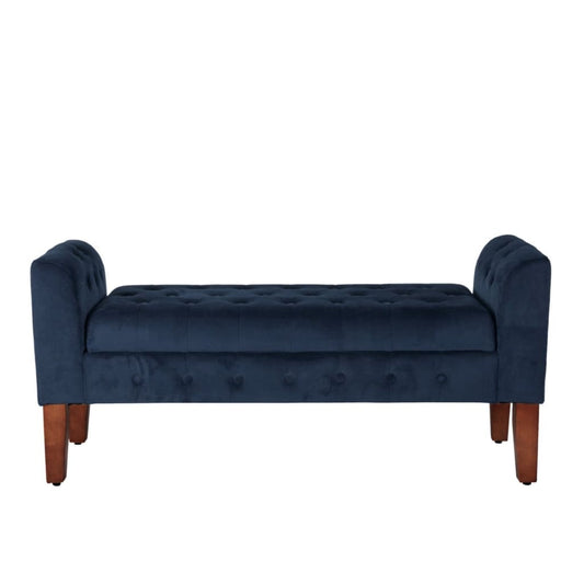 Storage Bench | Velvet Upholstered | Button Tufted | Settee | Dark Blue Brown