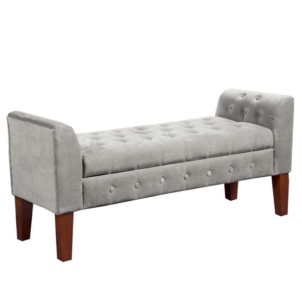 Velvet Upholstered Button Tufted Wooden Bench Settee With Hinged Storage, Gray and Brown - K6211-B214 By Casagear Home