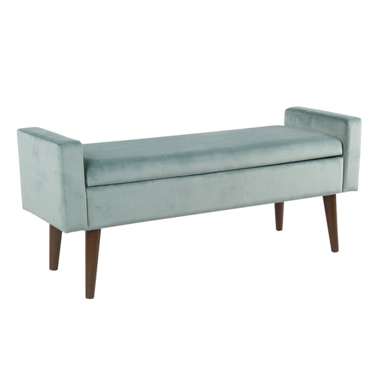 Velvet Upholstered Wooden Bench with Lift Top Storage and Tapered Feet, Aqua Blue - K7743-B270 By Casagear Home
