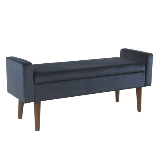 Velvet Upholstered Wooden Bench with Lift Top Storage and Tapered Feet, Navy Blue - K7743-B267 By Casagear Home