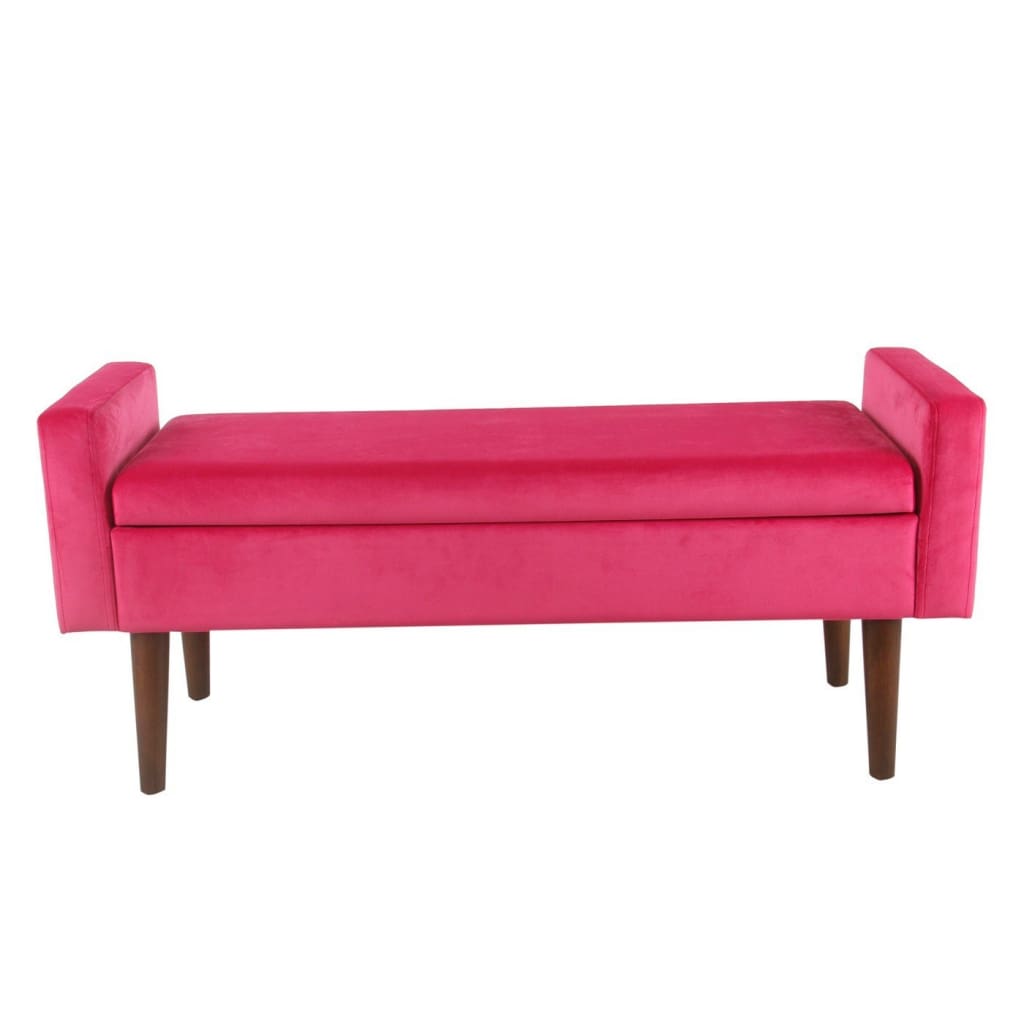 Velvet Upholstered Wooden Bench with Tapered Legs and Track Armrest, Pink and Brown - K7743-B268 By Casagear Home