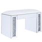 Wood and Mirror Vanity Stool with Leatherette Upholstered Seat, White and Clear - 90467