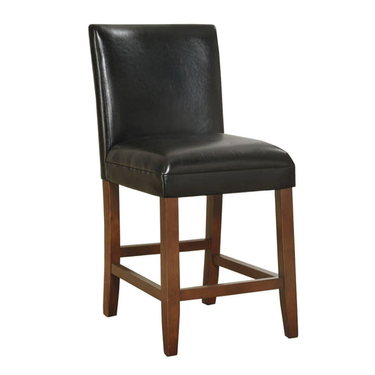 Wooden 24 Inch Bar Stool with Faux Leather Padded Seat and Tapered Feet, Black and Brown - K1401-24-E073 By Casagear Home