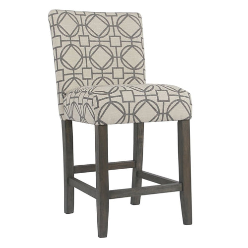 Counter Stool | 24" | Trellis Fabric Upholstery | Cream Gray | Wood