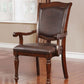 Wooden Arm Chair With Leather Upholstery, Cherry Brown, Set Of 2 By Casagear Home