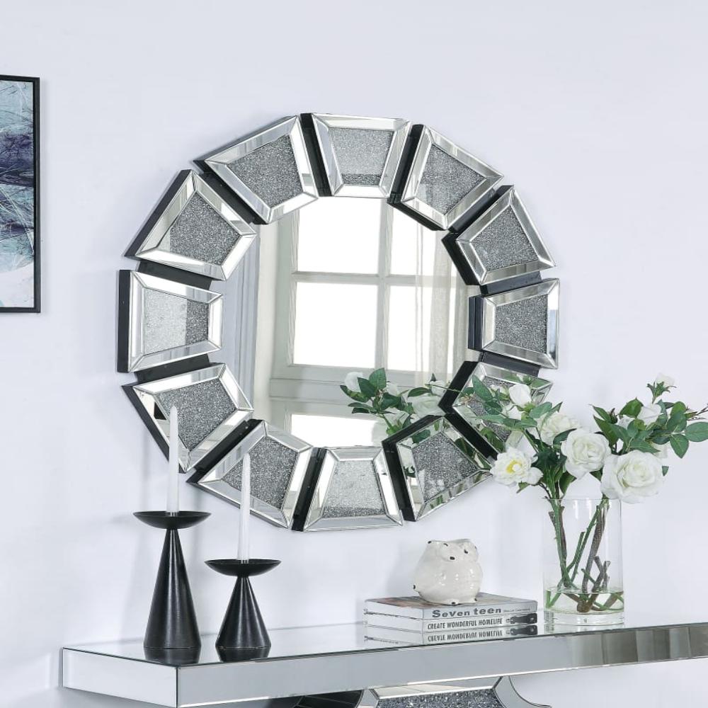 Wall Decor | Wood Backing | Tapered Mirrored Borders | Clear & Black