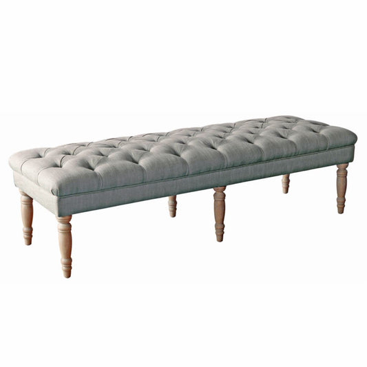 Wooden Bench with Button Tufted Fabric Upholstered Seat and Turned Legs, Gray - K7052-1501-7 By Casagear Home