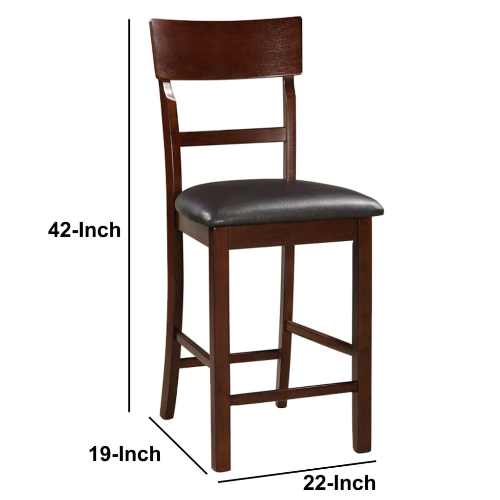Wooden Counter Height Chair Dark Brown Set of 2 PDX-F1207
