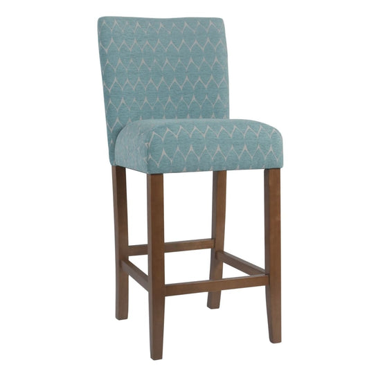 Wooden Counter Height Stool with Geometric Pattern Fabric Upholstery, Blue and Gray - K6858-29-F2247 By Casagear Home