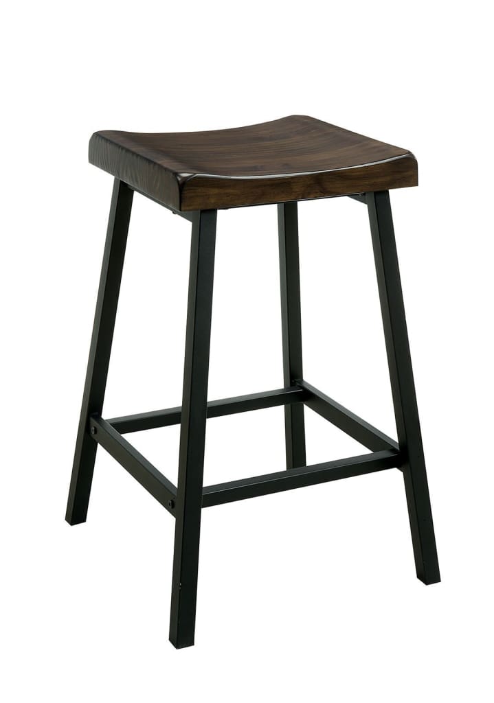 Wooden Counter Height Stool With Metal Angled Legs, Black And Brown, Pack Of Two -CM3415PC-2PK By Casagear Home